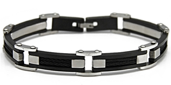 Bracelet homme acier ruthenium stylisé