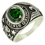 Chevalière universitaire homme argent vintage vert émeraude