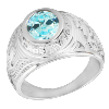 Bague américaine universitaire argent 925 aigue-marine - Modèle Orleac