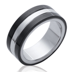 Bague alliance homme bicolore, en acier et ruthenium