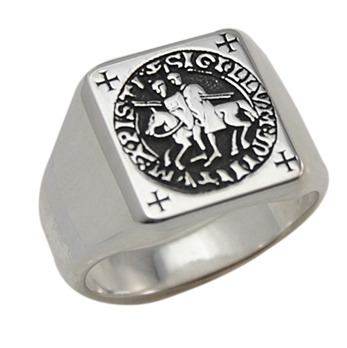 Chevaliere homme argent avec armoirie ou blason templier