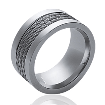 Bague alliance homme acier et cables