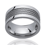 Bague alliance homme acier et cables