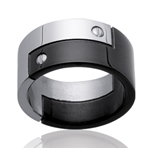 Bague alliance homme noire, en acier et ruthenium