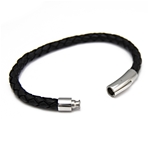 Bracelet cuir homme tressé et acier rond