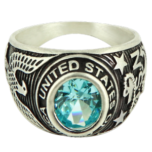 Chevalière universitaire homme argent vintage bleu clair