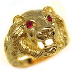 Bague chevalière tête de lion or 9k - yeux rouges - Modèle Orleac