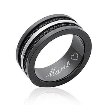 Bague alliance homme en acier et carbone, bicolore