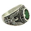 Chevalière universitaire homme argent vintage vert émeraude