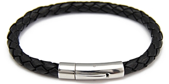 Bracelet cuir homme tressé et acier rond