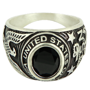 Chevalière universitaire homme argent vintage noir